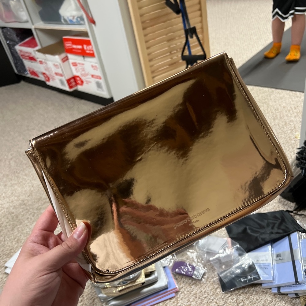 Paco Rabanne metallic rose gold Olympēa Clutch